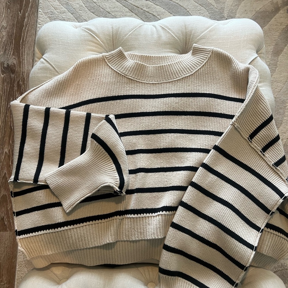 Free People Striped Cream and Black Crop Sweater